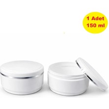 Demet Home 1 Adet 150 ml Beyaz Lüx Şeritli Boş Kozmetik-Pomat-Krem-Hobi Kutusu Plastik Krem Kavanozu