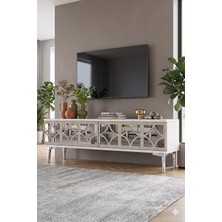 Yumedi Design TSA1236BTS - Filibe Tv Stand , Tv Sehpası 120CM Beyaz-Traverten-Silver