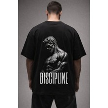 CC Collection Unisex Oversize Discipline Baskılı Siyah Tişört Gym Street Style