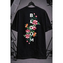 CC Collection Unisex Oversize Sırta Bloom Baskılı Siyah T-Shirt