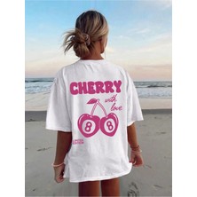 CC Collection Kadın Oversize Cherry With Love Baskılı T-Shirt Rahat ve Şık Tasarım