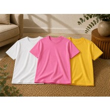 CC Collection 3’lü Çocuk Basic Tişört Seti %100 Pamuk Kısa Kollu Günlük Rahat Unisex Tshirt