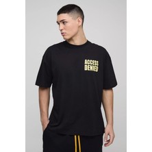 CC Collection Access Denied Yazılı Siyah Oversize T-Shirt - Rahat ve Şık Tasarım