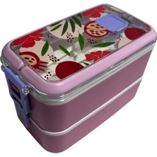 Vagonlife Çelik Yemek Kabı 2 Katlı 3 Bölmeli 700 ml - Lunch Box  VGN6748 - Pembe