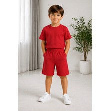 CC Collection Erkek/kız Çocuk Yeşil Şortlu Takım Basic Tshirt Spor Yazlık 3-12 Yaş