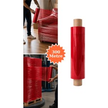 Plas+Plus El Tipi Kırmızı Streç Film Mobilya Eşya Koli Palet Paket Taşıma Sarma Koruma 40 cm x 300 m 23 Mikron
