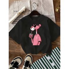 CC Collection Kadın/erkek Oversize Pembe Panter Baskılı T-Shirt Rahat ve Şık Tasarım