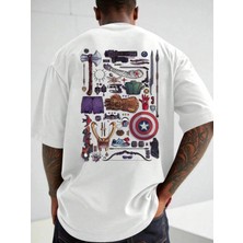 CC Collection Kadın/erkek Yenilmezler Figürleri Baskılı Oversize Pamuklu T-Shirt Tişört