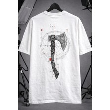 CC Collection Unisex Oversize Sırta Leviathan Baskılı Beyaz T-Shirt