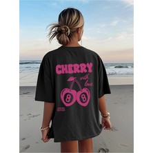 CC Collection Kadın Oversize Cherry With Love Baskılı T-Shirt Rahat ve Şık Tasarım