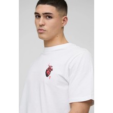 CC Collection Oversize Erkek Sol Göğüs Kalp Baskılı Detaylı T-Shirt