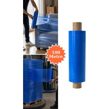 Plas+Plus El Tipi Mavi Streç Film Mobilya Eşya Koli Palet Paket Taşıma Sarma Koruma 40 cm x 100 m 18 Mikron