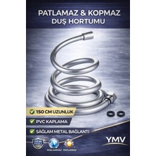 YMV Kopmaz Patlamaz PVC 150 CM Duş Hortumu Yüksek Basınçlı Kırılmaz Spiral Banyo Hortumu