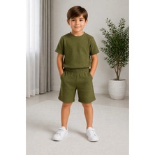 CC Collection Erkek/kız Çocuk Yeşil Şortlu Takım Basic Tshirt Spor Yazlık 3-12 Yaş