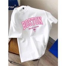 CC Collection Kadın/erkek Baston Baskılı Oversize Pamuklu Bisiklet Yaka T-Shirt Tişört