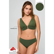 Kom Stavs Parlak Dokulu Kumaş Üçgen Bikini