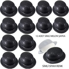 Mestore Siyah Renk Simli Melon Yuvarlak Parti Şapkası 12 Adet
