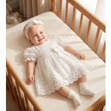 Miniday Baby Kız Bebek Mevlütlük Yazlık Elbise Bandanalı Dantelli Yeni Doğan Hastane Çıkışı Gelinlik Abiye 13