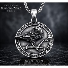 Voyage Accessory Paslanmaz Çelik Çift Taraflı Tasarım Vegvisir Rune Viking Kuzgun Kolye