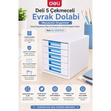 Deli 5 Çekmeceli Evrak Dolabı Mavi – Masaüstü Organizer, Geniş Depolama Alanı, Ofis ve Ev Düzenleyici