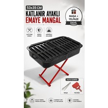 Kamp Avm Mangal Seti 53x35 cm Katlanır Ayaklı Emaye Kömürlü Mangal