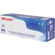 Beybi M (Medium) Beden Pudralı Lateks Beyaz 100 Lü Muayene Eldiveni