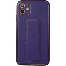 Newface Apple iPhone 12 Kılıf Coco Deri Standlı Kapak - Mor