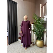 Esra Butik Şık ve Rahat Ipeksi Dokulu Lyocell Tesettür Takım Mürdüm
