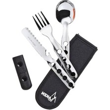 LK1410FN Çelik Çatal Kaşık Bıçak 3'lü Set ve Pren Kılıflı, Gri