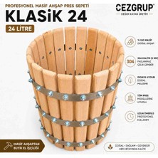 24 Litre Masif Ahşap Pres Sepeti – 304 Paslanmaz Çelik Çemberli – Üzüm Sıkma Presi Uyumlu