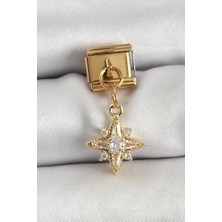 316L Çelik Sallantılı Zirkon Taşlı Kutup Yıldızı Model Gold Renk Charm