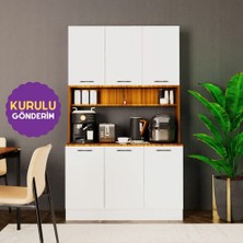 HOMECONOM Argos Kahve Köşesi 120 cm Parlak Beyaz & Mat Ceviz Mdf Lam