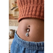 Zurafa Shop Gümüş Renk Taş Detaylı Cerrahi Çelik Göbek Piercing