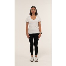 💯 Compact Penye Pamuklu V Yaka Kadın Basic T-Shirt
