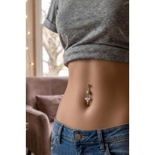 Zurafa Shop Gümüş Renk Anka Kuşu Figürlü Taş Detaylı Cerrahi Çelik Göbek Piercing