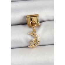 316L Çelik Sallantılı Zirkon Taşlı Ay Model Gold Renk Charm