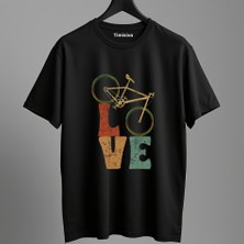 Timisiva Bisiklet Love Erkek Kadın Premium Tişört %100 Pamuk Oversize Basic Günlük Şık T-Shirt