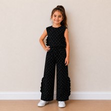 Utaher Miniwear Kız Çocuk Siyah Puantiyeli Fırfır Detaylı Takım