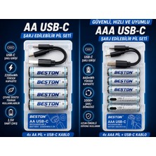 Azurtech Usb-C Şarj Edilebilir  Pil Seti 4’lu 2200MWH 1.5V Hızlı Şarjlı Pil (((((KALIN AA)))
