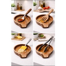 WoodBay Akasya Ağacı Kirli Kaşıklık 13X11 cm Ahşap Kaşık Altlığı Mutfak Kaşık Tutucu