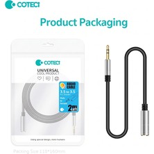 Coteci 3.5mm Dişi ve Erkek Jak Aux Uzatma Kablosu Jack Kulaklık Mikrofon Destekli Ses Kablosu (2 Metre)