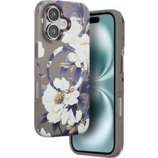 Mestore Onegif Apple Iphone 16 Flower Series Magsafe Kapak - Gri