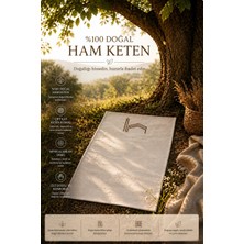 %100 Doğal Ham Keten Kabe Nakışlı Tekli Seccade 70X110 cm Tesbih Hediyeli