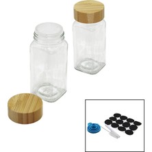 Svoria Store 12 Pcs Takım Kare Cam Baharatlık - Tuzluk Bambu Kapaklı (5517)