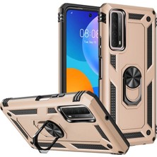 Mestore Huawei P Smart 2021 Kılıf Sofya Yüzüklü Silikon Kapak - Gold
