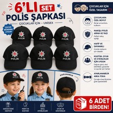Skycott 6'lı Unisex Çocuk Polis Şapkası Seti Nakışlı Siyah Şapka  Ayarlanabilir