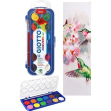 Artlantis 12 Renk Sulu Boya 23MM 1 Paket Giotto 12 Li Suluboya Fırça Hediyeli Canlı Renkler Acquerelli Kaliteli Yıkanabilir