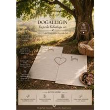 %100 Doğal Ham Keten Kabe ve Kalp Nakışlı Gelin Damat  Çift Seccade Takımı 70X110 cm