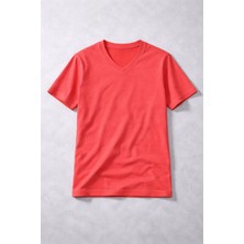 Pileli Store Genç Kız Çocuk V Yaka Tişört Model - Nar Çiçeği