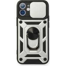 Mestore Apple Iphone 12 Mini Kılıf Pars Lens Yüzüklü Silikon - Gümüş